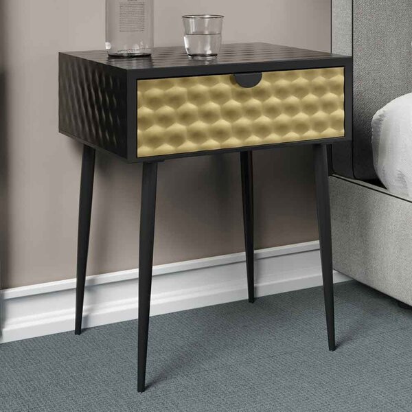 Mccall Metal Bedside Cabinet With Gold 1 Drawer - Black