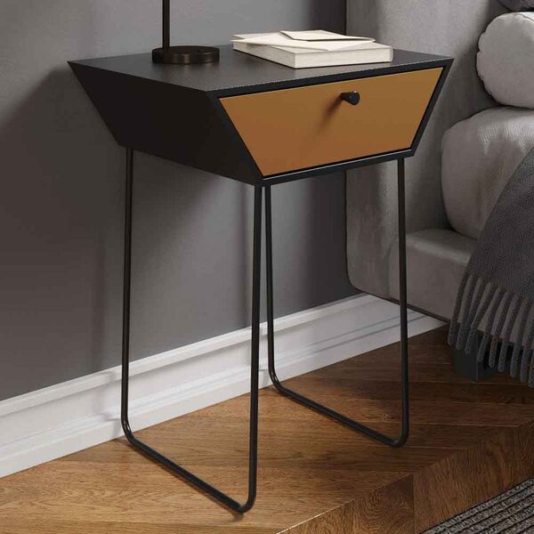 Mccall Wooden Bedside Cabinet With 1 Drawer - Black And Copper