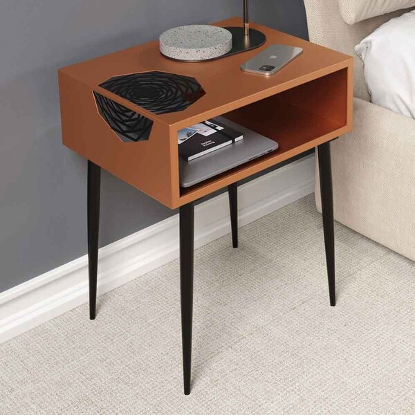 Mccall Wooden Bedside Cabinet With Black Legs - Oak