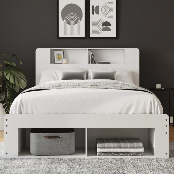 Americus Wooden Ottoman Storage Double Bed - White