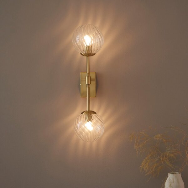 Twin 2 Light Wall Light In Aged Brass With Twisted Glass Shades