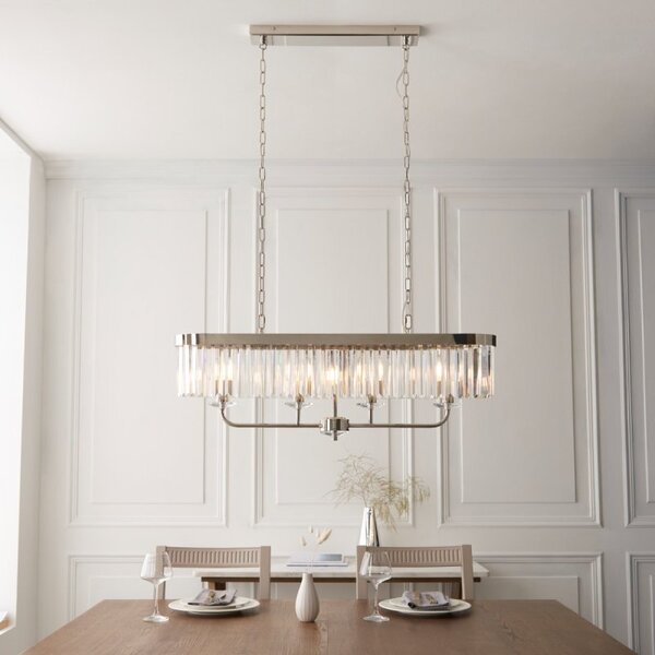 Classic 4 Light Linear Ceiling Pendant Light In Bright Nickel With Clear Cut Glass