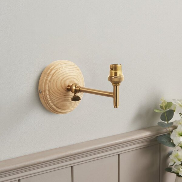 Endon 115075 Wood Wing Wall Light In Ash Wood And Aged Brass Finish