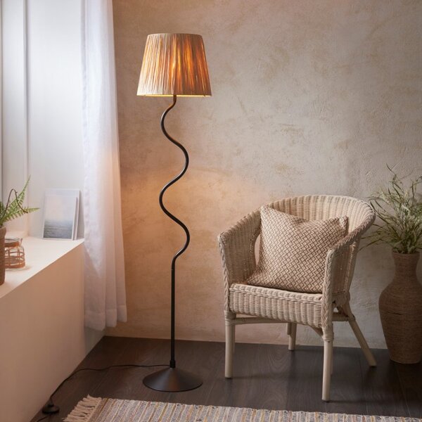 Endon 114223 Wriggle Floor Lamp In Matt Black With Raffia Shade
