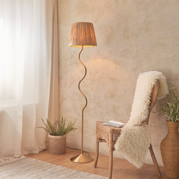 Endon 114224 Wriggle Floor Lamp In Aged Brass With Raffia Shade
