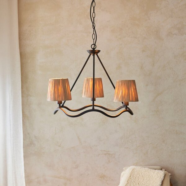 Endon 114212 Wriggle 3 Light Ceiling Pendant Light In Matt Black With Raffia Shades