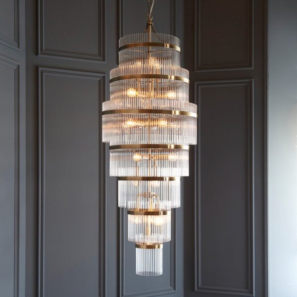 Endon 112793 Marietta Grand 21 Light Ceiling Pendant In Antique Brass With Clear Glass