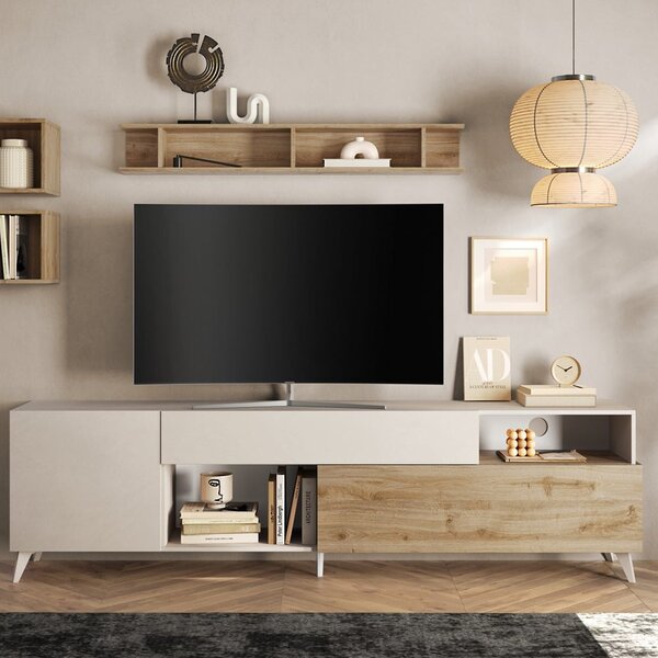 Milan Large Wooden TV Stand In Cashmere And Cadiz Oak