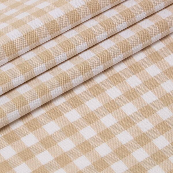 Homescapes Pure Cotton Gingham Check Beige Curtain Fabric Material