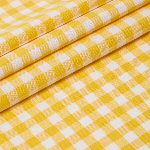 Homescapes Pure Cotton Gingham Check Yellow Curtain Fabric Material