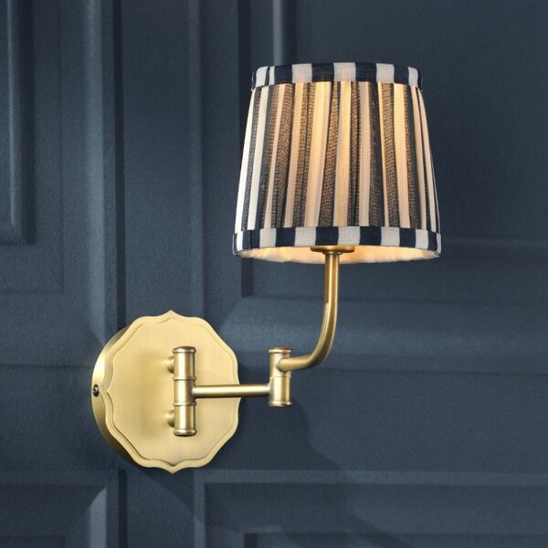 Laura Ashley Denwick Wall Light In Matt Antique Brass And Satin Blue With Shade LA3756599-Q
