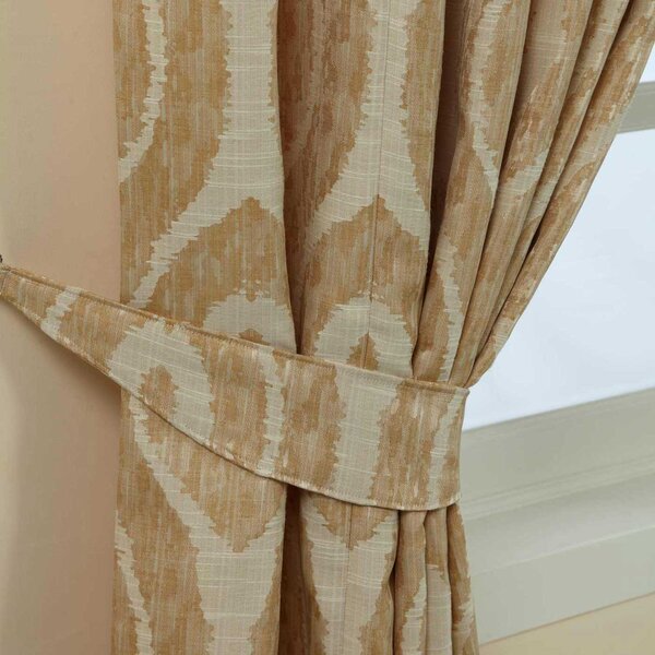 Cream and Gold Jacquard Curtain Tie Back Pair Abstract Ikat Design