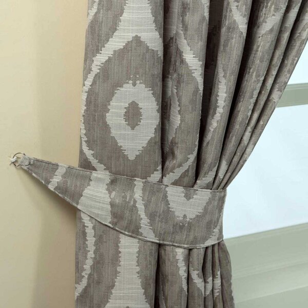 Homescapes Grey Jacquard Curtain Tie Back Pair Abstract Ikat Design