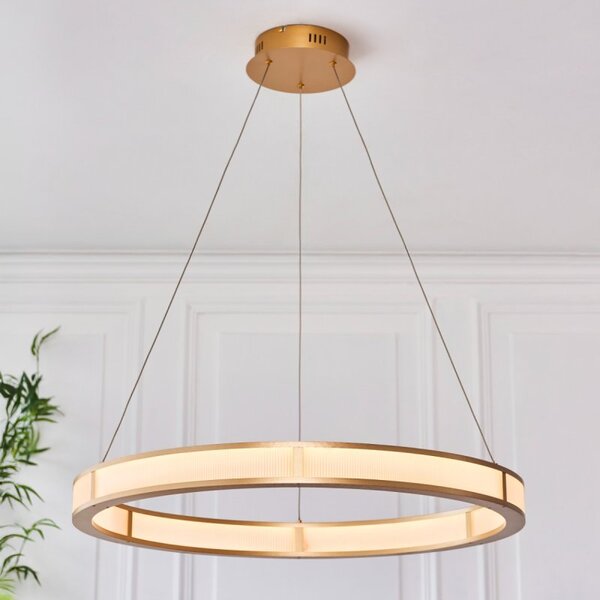 Endon 111334 Classic Hoop Ceiling Pendant In Brushed Gold With Frosted Ribbed Diffuser