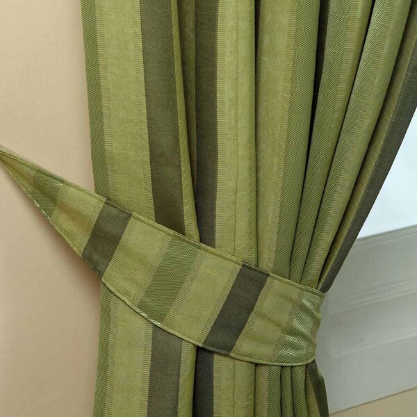 Homescapes Green Jacquard Tie Back Pair Modern Striped Design