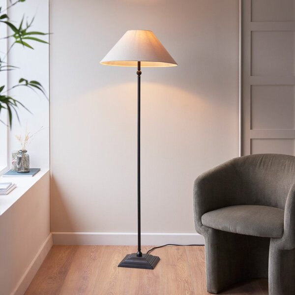 Endon 117830 Lille Floor Lamp In Matt Black Finish With Natural Linen Shade