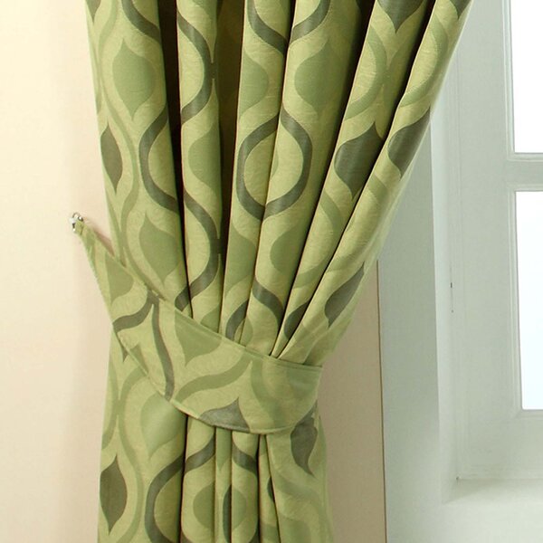 Homescapes Green Jacquard Tie Back Pair Modern Wave Pattern Design