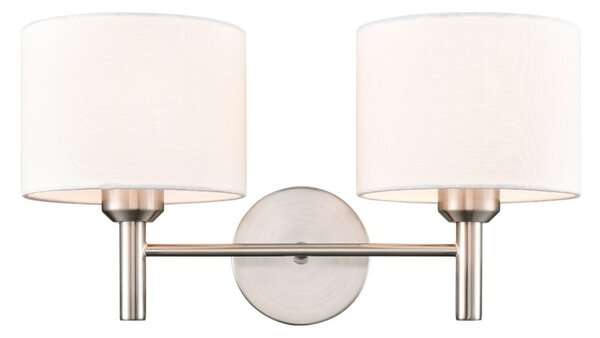 Franklite Barolo 2 Light Wall Light In Satin Nickel With Off White Shades FL2494-2