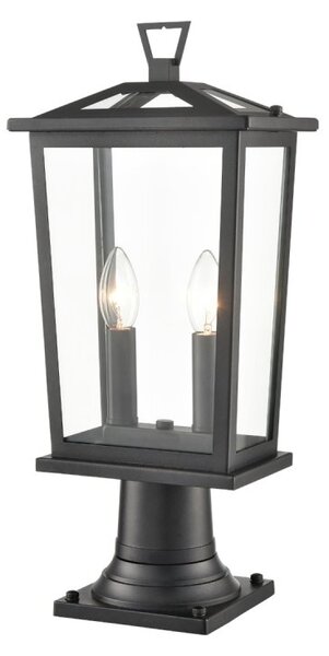 Franklite Dusk Outdoor 2 Light Pedestal Lantern In Matt Black Finish 485mm EXT6649