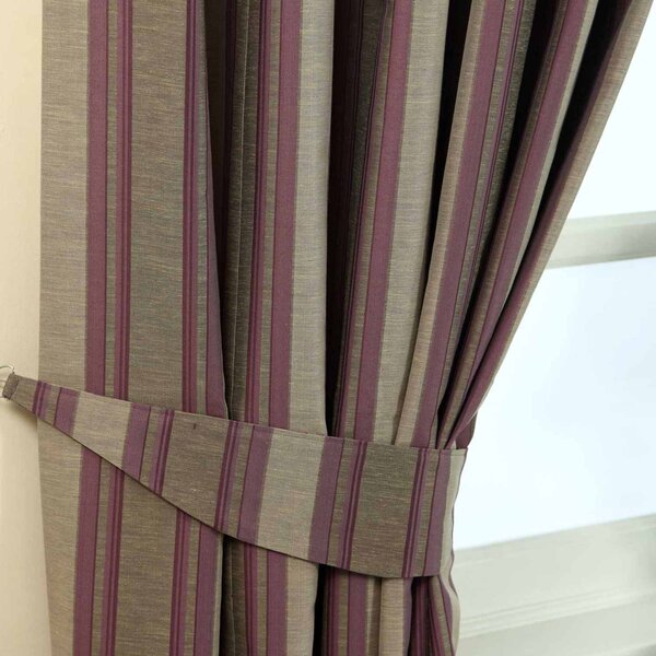 Homescapes Purple Jacquard Tie Back Pair Modern Striped Design