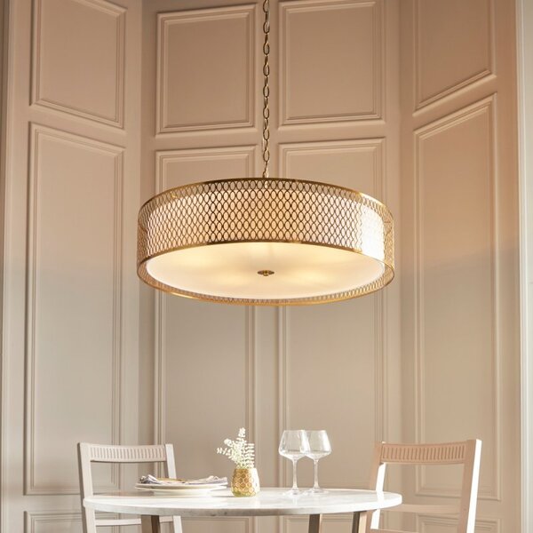 Endon 113421 Cordero 5 Light Grand Ceiling Pendant In Gold With White Inner Shade