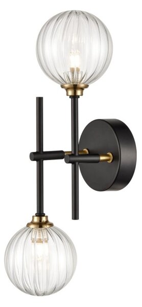 Franklite Abstraction Bathroom 2 Light Wall / Ceiling Light In Black With Ribbed Glass FL2463-2