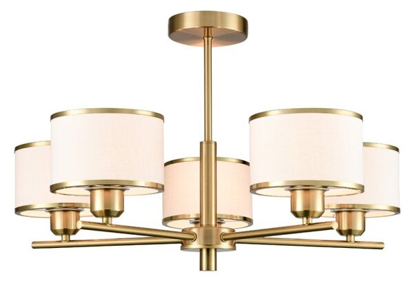 Franklite Polaris 5 Light Semi Flush Ceiling Light In Aged Brass With Fabric Shades FL2498-5