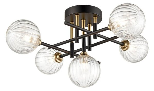 Franklite Abstraction Bathroom 5 Light Ceiling Light In Black With Ribbed Glass FL2463-5