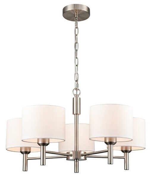 Franklite Barolo 5 Light Ceiling Light In Satin Nickel With Off White Shades FL2494-5