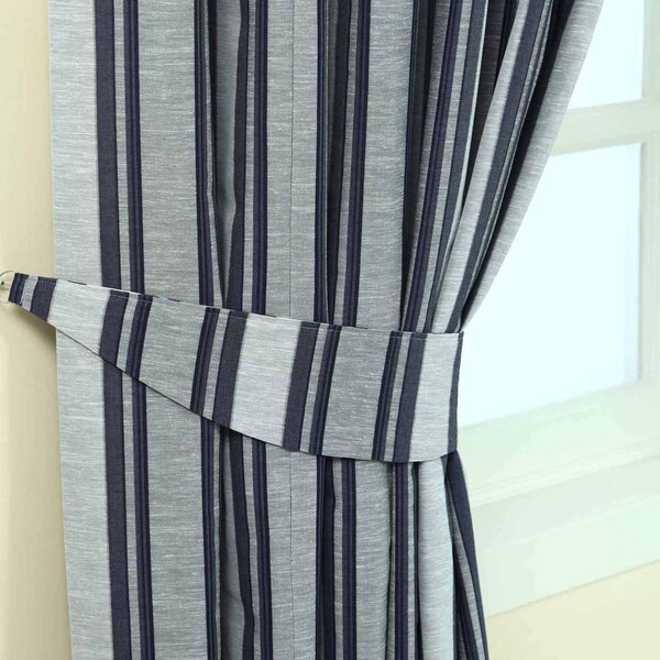 Homescapes Blue Jacquard Tie Back Pair Modern Striped Design