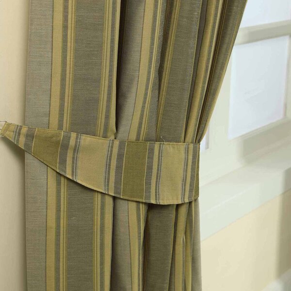 Homescapes Gold Jacquard Tie Back Pair Modern Striped Design