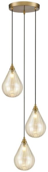 Fanklite Perry 3 Light Ceiling Cluster Pendant In Aged Brass With Amber Glass FL2468-3-356