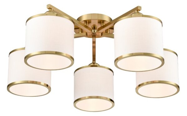 Franklite Sirius 5 Light Flush Ceiling Light In Aged Brass With Off White Shade FL2496-5