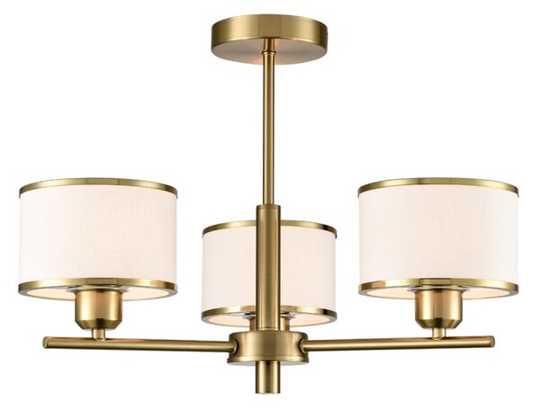 Franklite Polaris 3 Light Semi Flush Ceiling Light In Aged Brass With Fabric Shades FL2498-3