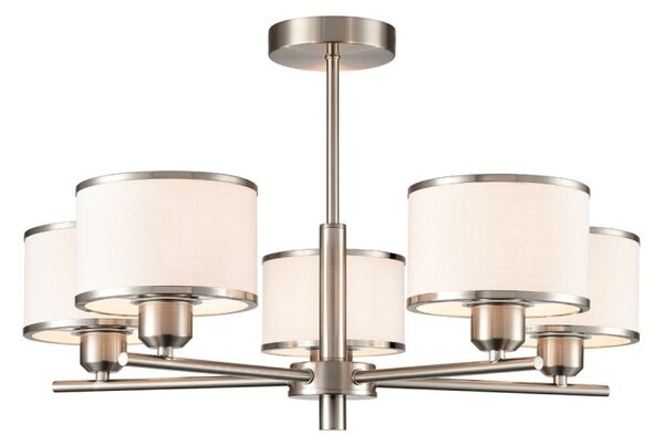 Franklite Polaris 5 Light Semi Flush Ceiling Light In Satin Nickel With Fabric Shades FL2497-5
