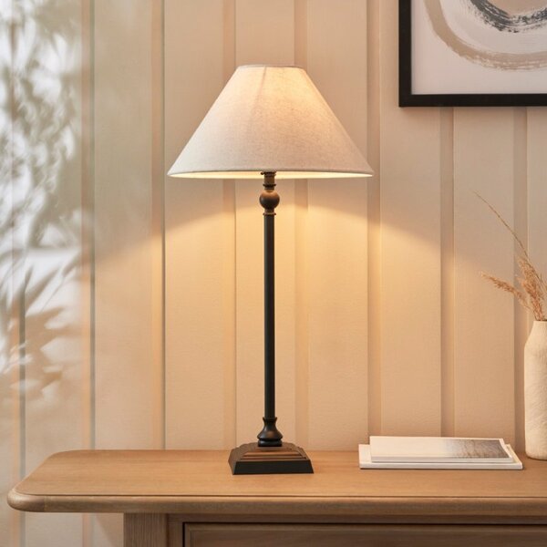 Endon 117828 Lille Table Lamp In Matt Black Finish With 31cm Natural Linen Shade