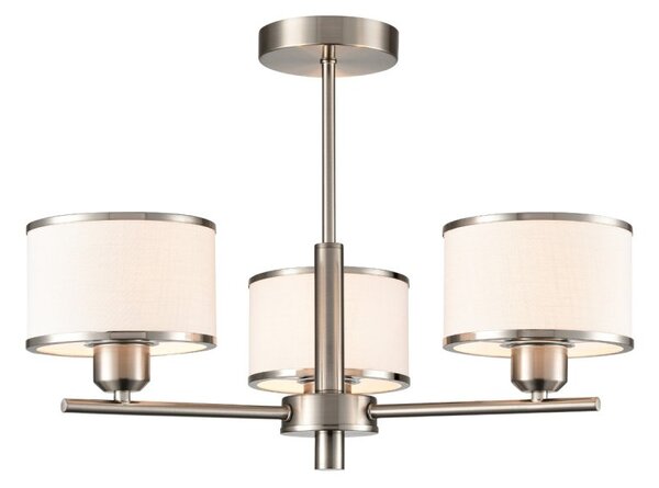 Franklite Polaris 3 Light Semi Flush Ceiling Light In Satin Nickel With Fabric Shades FL2497-3