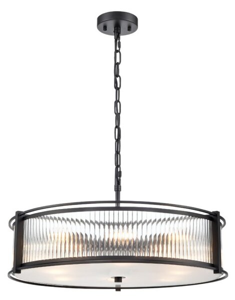 Franklite Sloane 8 Light Ceiling Light In Matt Black With Ribbed And Frosted Glass FL2504-8