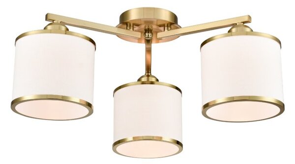 Franklite Sirius 3 Light Flush Ceiling Light In Aged Brass With Off White Shade FL2496-3