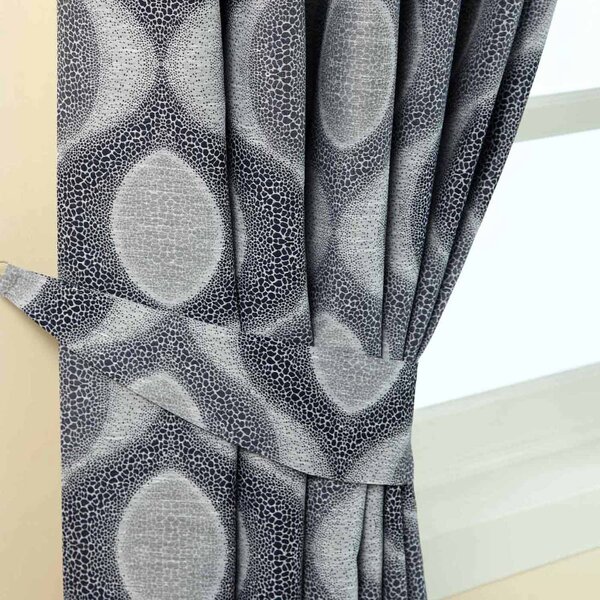 Homescapes Blue Jacquard Tie Back Pair Modern Curve Design