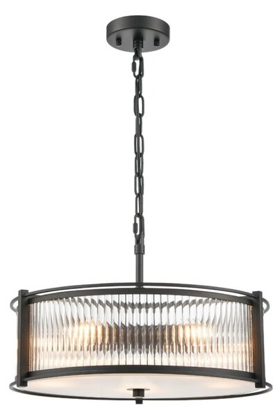 Franklite Sloane 5 Light Ceiling Light In Matt Black With Ribbed And Frosted Glass FL2504-5