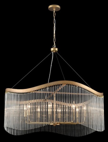 Franklite Harp 8 Light Curved Frame Ceiling Pendant In Aged Brass With Glass Rods FL2512-8