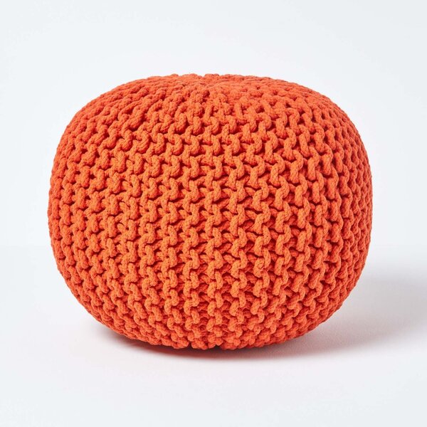 Burnt Orange Knitted Cotton Pouffe Footstool Round 35 x 40 cm