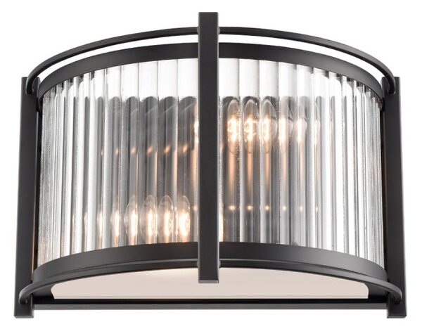 Franklite Sloane 2 Light Wall Light In Matt Black With Ribbed And Frosted Glass FL2504-2