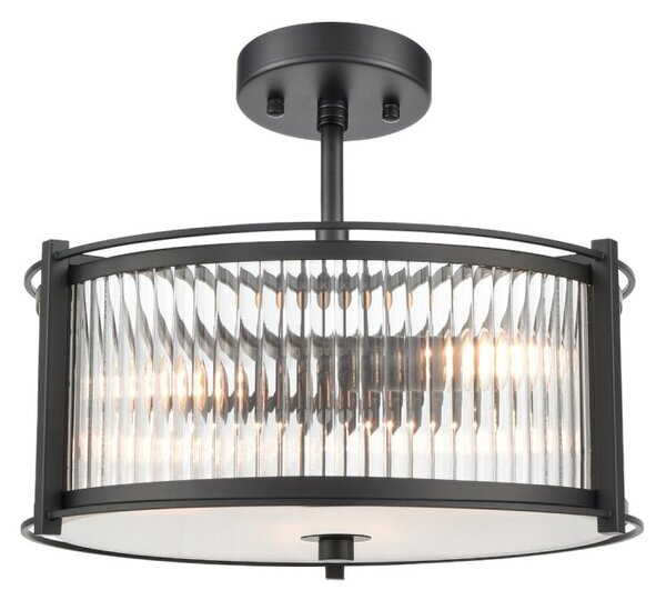 Franklite Sloane 3 Light Ceiling Light In Matt Black With Ribbed And Frosted Glass FL2504-3