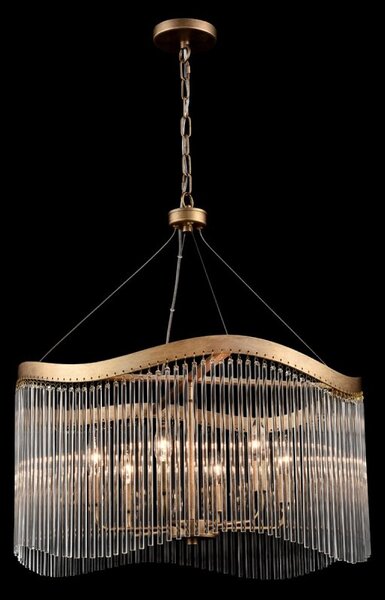 Franklite Harp 6 Light Curved Frame Ceiling Pendant In Aged Brass With Glass Rods FL2512-6