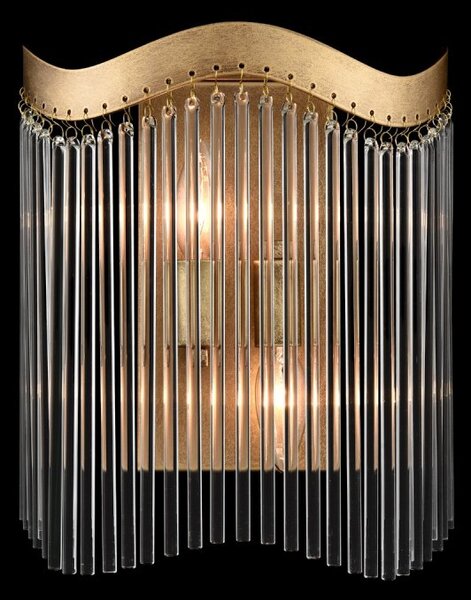 Franklite Harp 2 Light Curved Frame Wall light In Aged Brass With Glass Rods FL2512-2