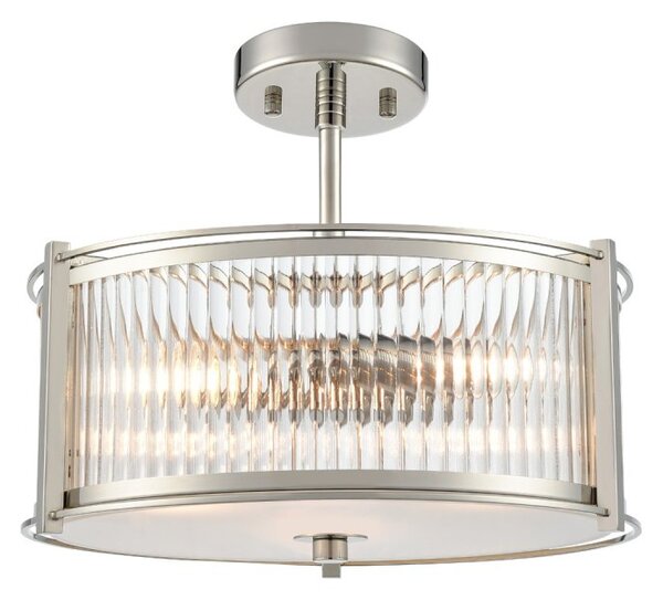 Franklite Sloane 3 Light Ceiling Light In Polished Nickel With Ribbed And Frosted Glass FL2505-3