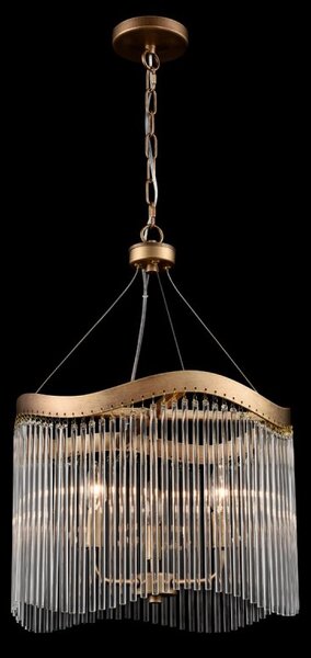 Franklite Harp 3 Light Curved Frame Ceiling Pendant In Aged Brass With Glass Rods FL2512-3