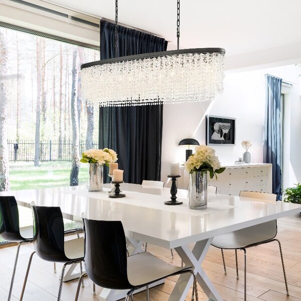 Franklite Coral 12 Light Crystal Oblong Ceiling Pendant Light In Matt Black Finish FL2503-12